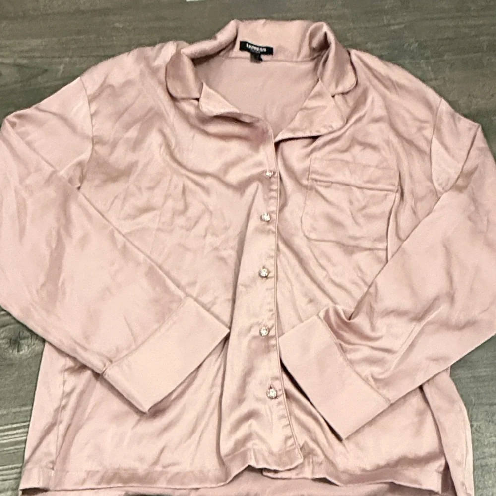 Express Faux Silk/Satin Pink Pajama Pant Set Medium